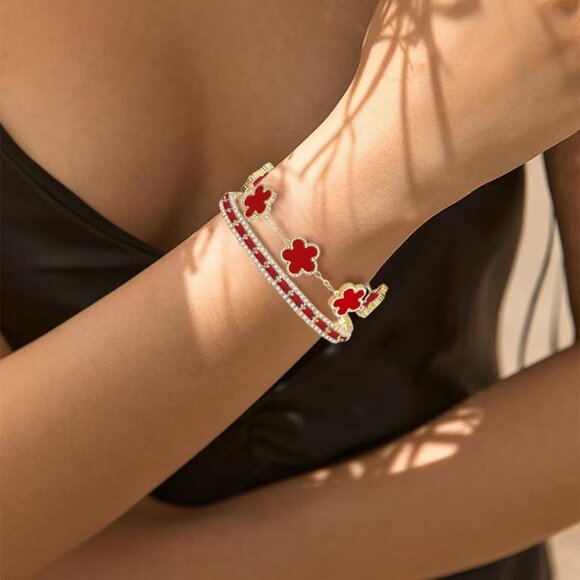 2Pcs Stackable Bracelet Set for Women Cubic Zirconia Tennis Bracelet Adjustable - Picture 2 of 6